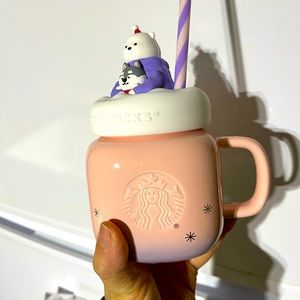 Starbucks holiday China pink and purple husky and bear mug